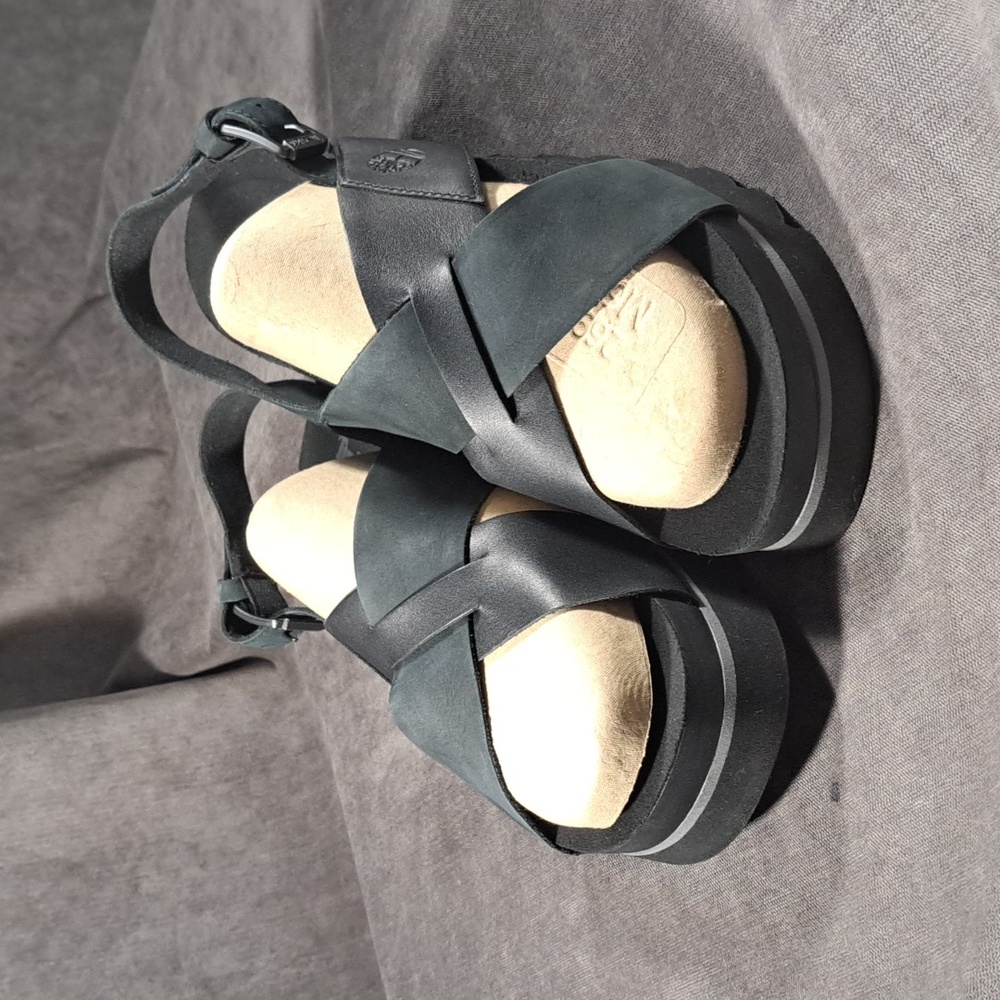 Timberland Santa Monica Sunrise Black Nubuck Leather Platform Sandals VG US 10